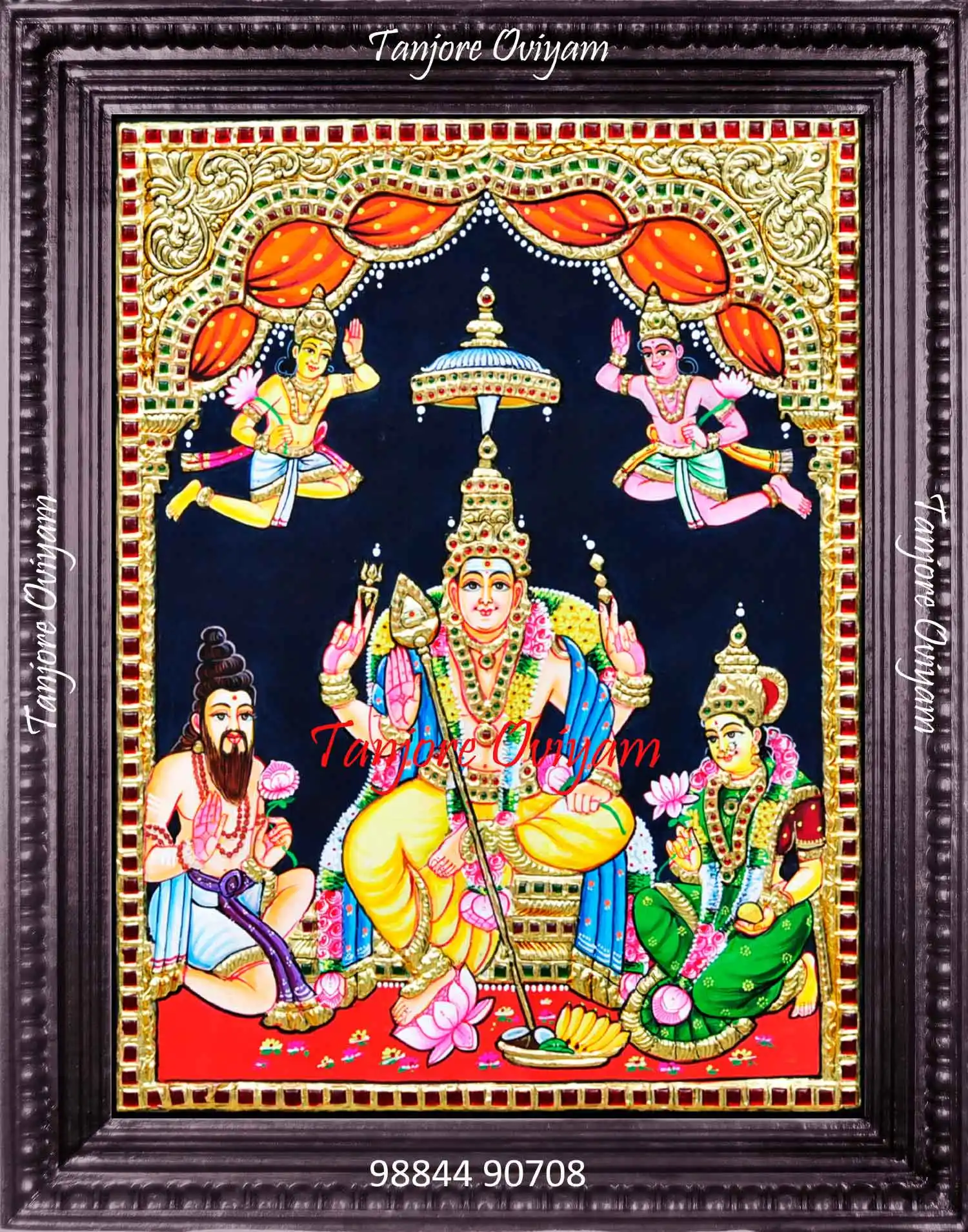 Thiruparankundram Murugan Tanjore painting with temple-style gold and traditional iconography
